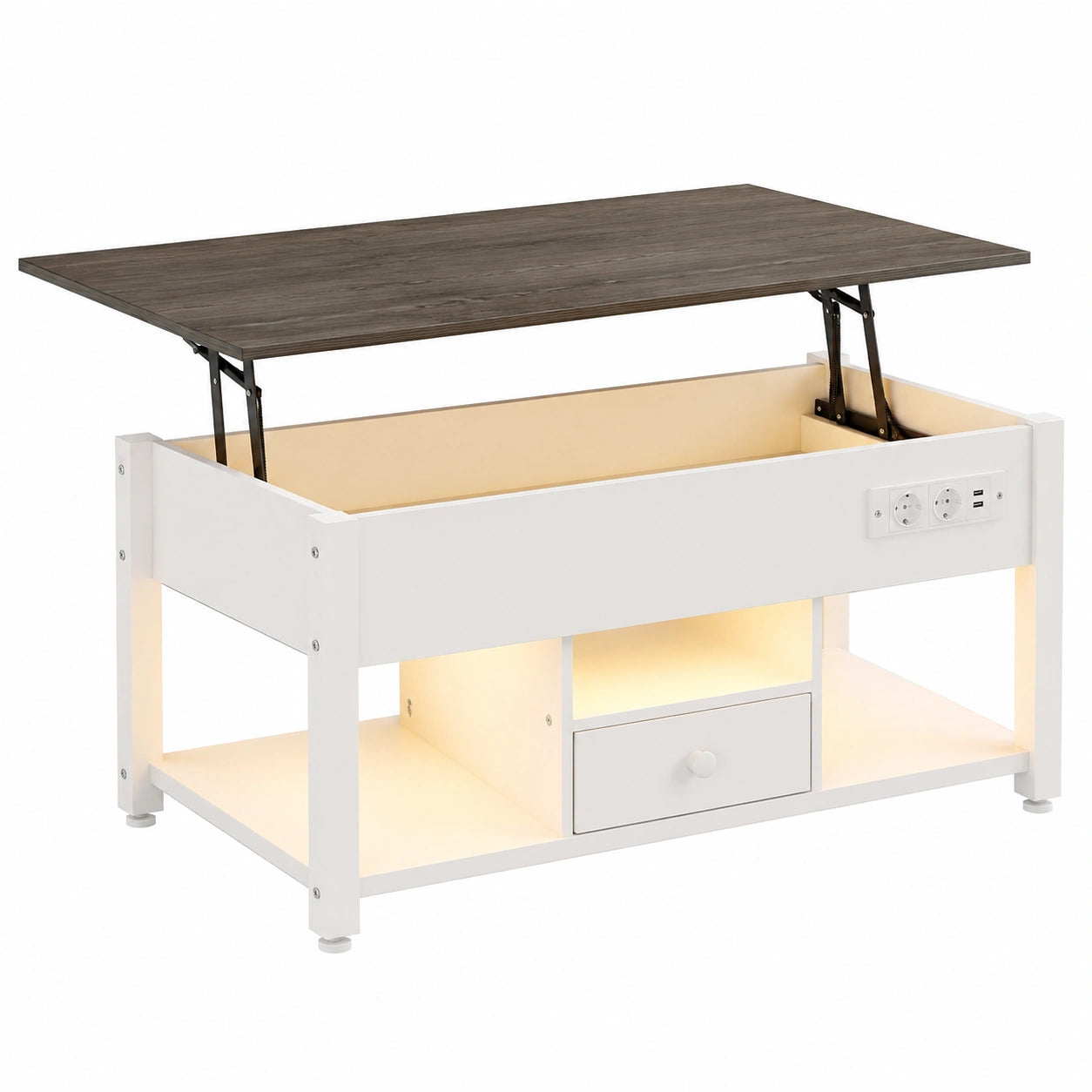 Table Basse Multifonctionnelle avec LED et Rangement Caché