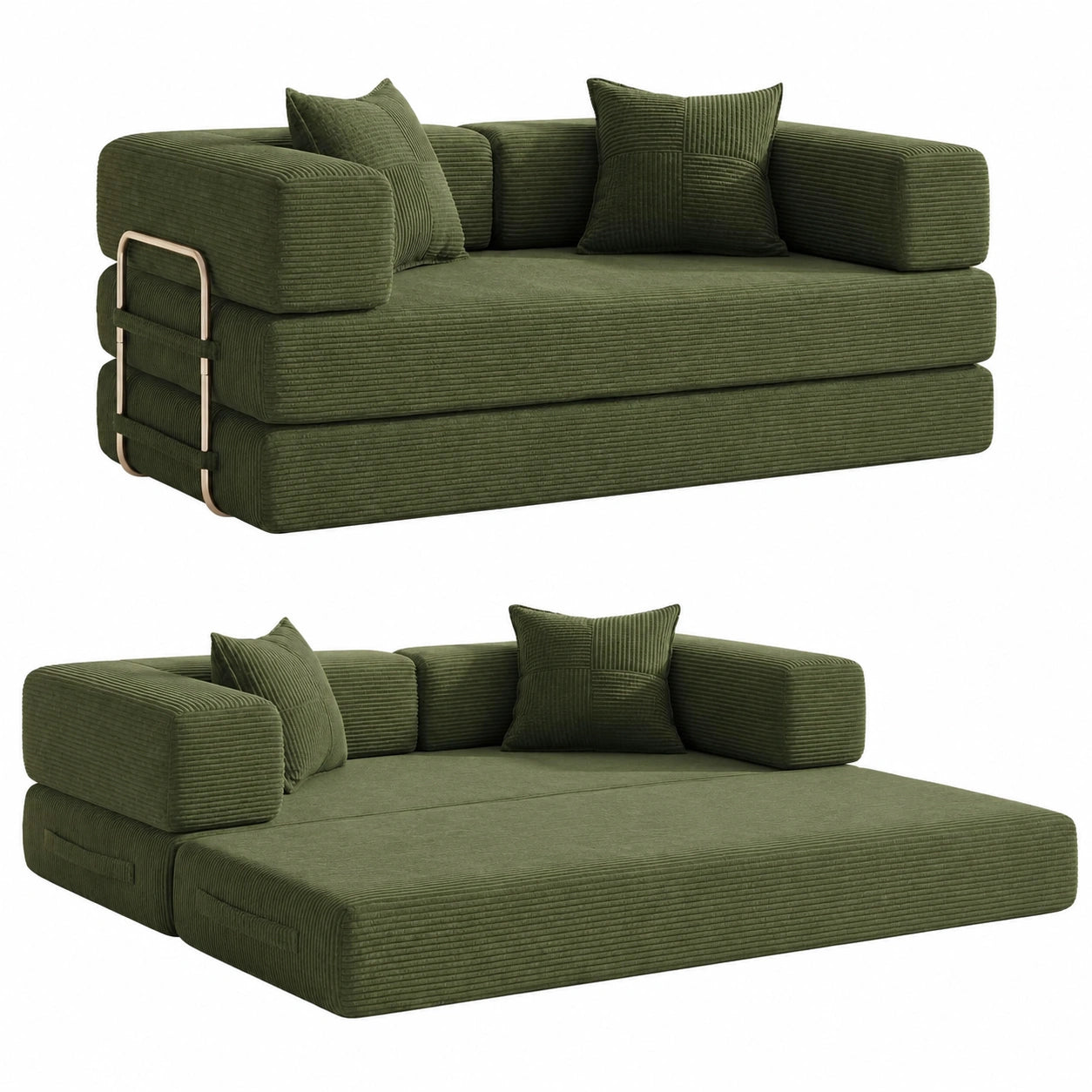 Canapé-lit en velours côtelé multifonctions, convertible et ergonomique, vert