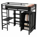 Lit mezzanine compact avec bureau et rangement sécurisé, noir